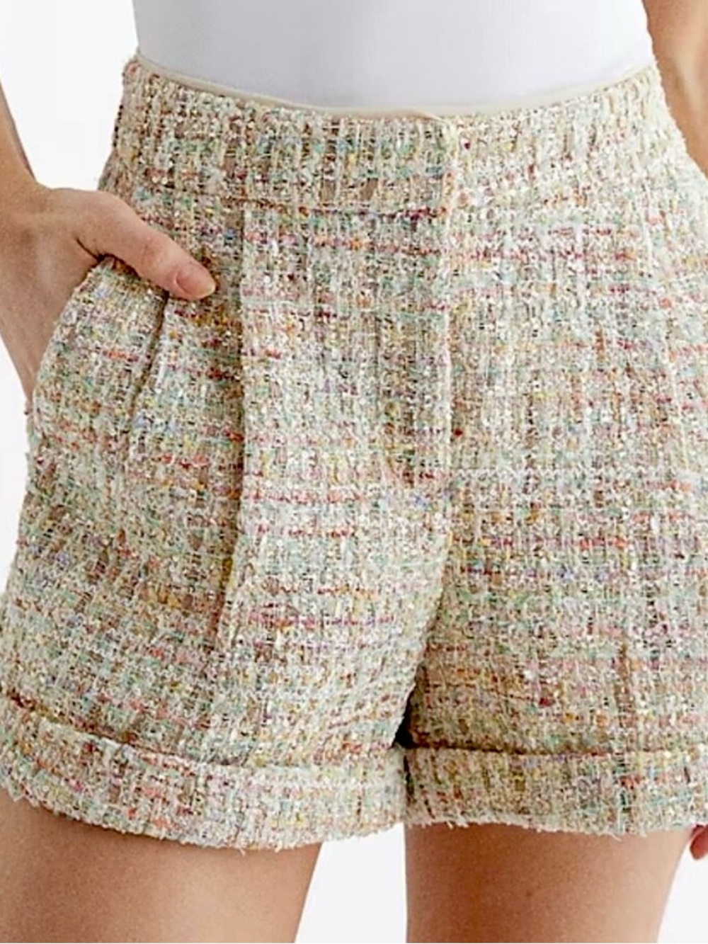 Express Stylist Pleated High Waisted Tweed Sequin Shorts - Multicolor - Size 4